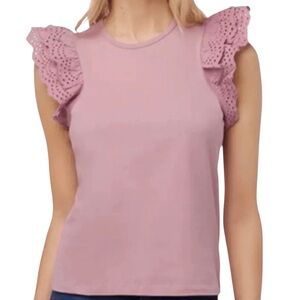 NEW Joe's Jeans Eyelet Flutter Shoulder Sleeve Top in Rose